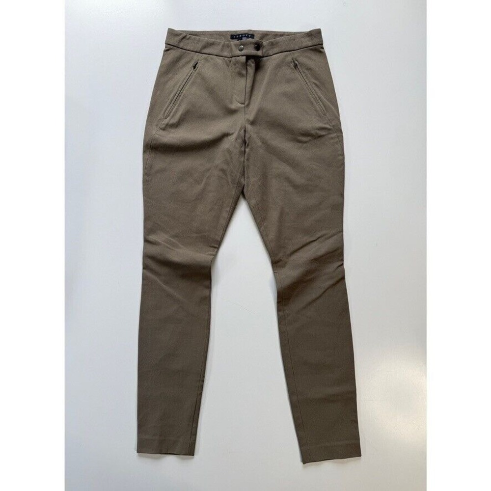 THEORY Adalwen Jetty Slim Zip-Pocket Pants Womens Sz 4 L29.5" Khaki Tan Made USA